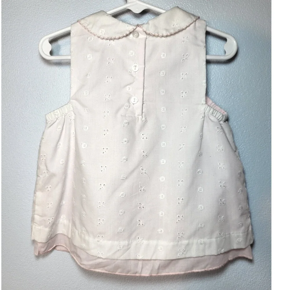 Little Bitty Girls White Eyelet Butterfly Pink Lined Peter Pan Collar Dress 4T